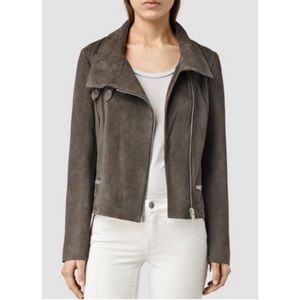 ALLSAINTS Suede Bales Grey Leather Biker Jacket